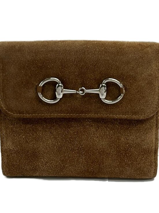 Gucci Handbags - GUCCI Horsebit Brown Suede Double-hook Wallet